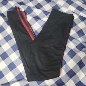 Black Track Pants with Red and Green Stripes
